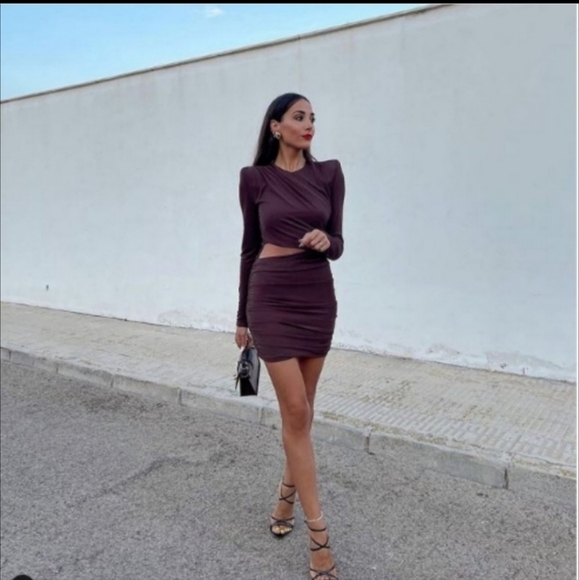 Zara Dresses & Skirts - Zara Draped Brown Mini Dress NWT
